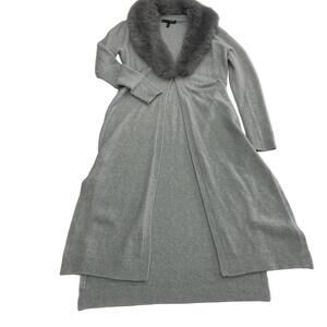 White House Black Market Grey Long Sweater with Removable Fur - Size Small